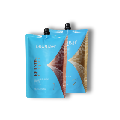 Keratin Complex Blue Rebonding Cream Set – Hair Straightening Treatment System (Step 1 & Step 2)